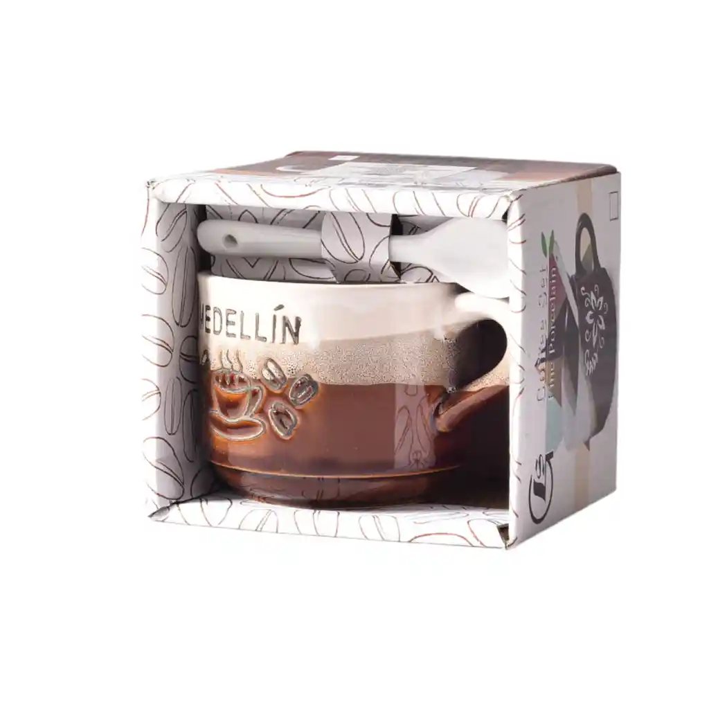 Mug Pocillo Con Cuchara Ceramica