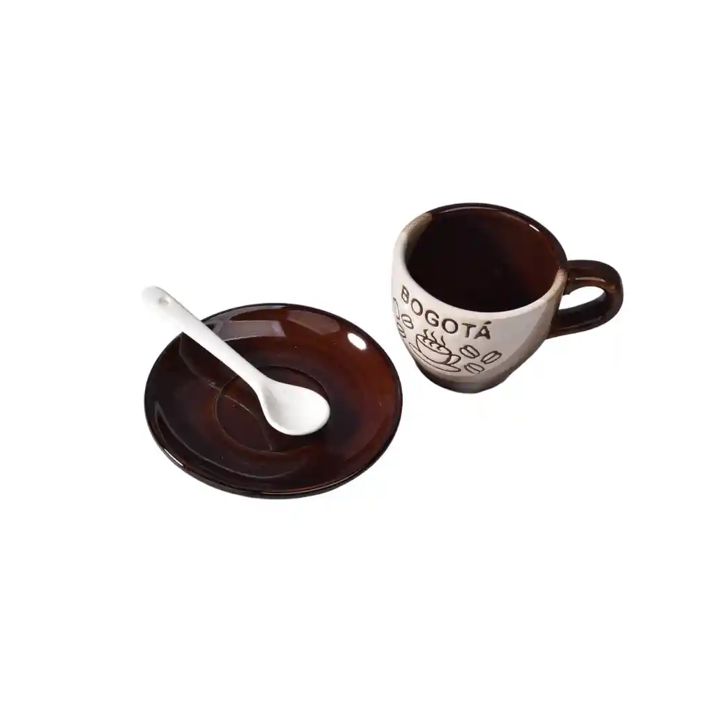Mug Pocillo Con Cuchara Y Plato Ceramica