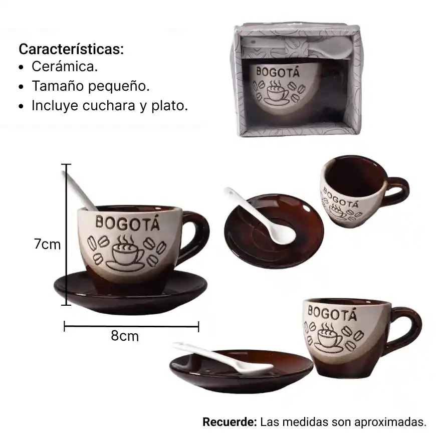 Mug Pocillo Con Cuchara Y Plato Ceramica