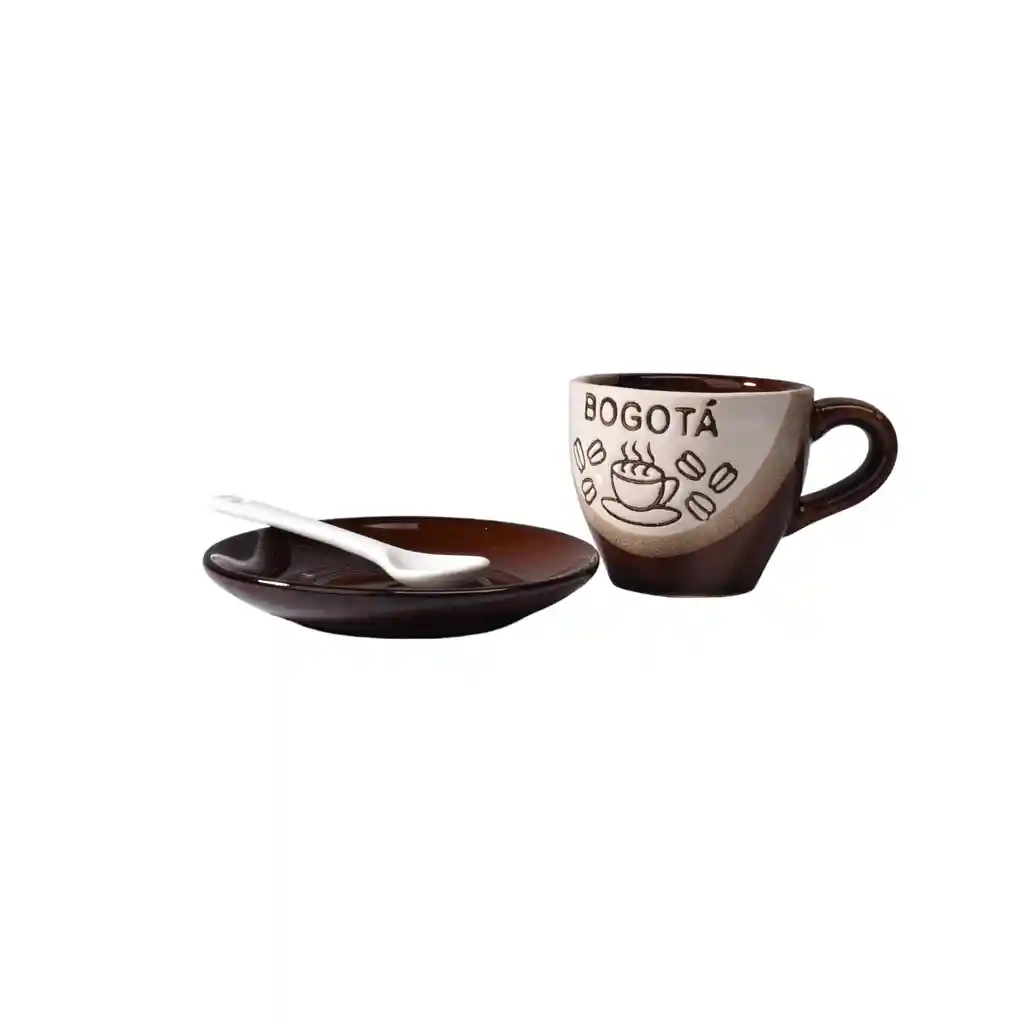 Mug Pocillo Con Cuchara Y Plato Ceramica