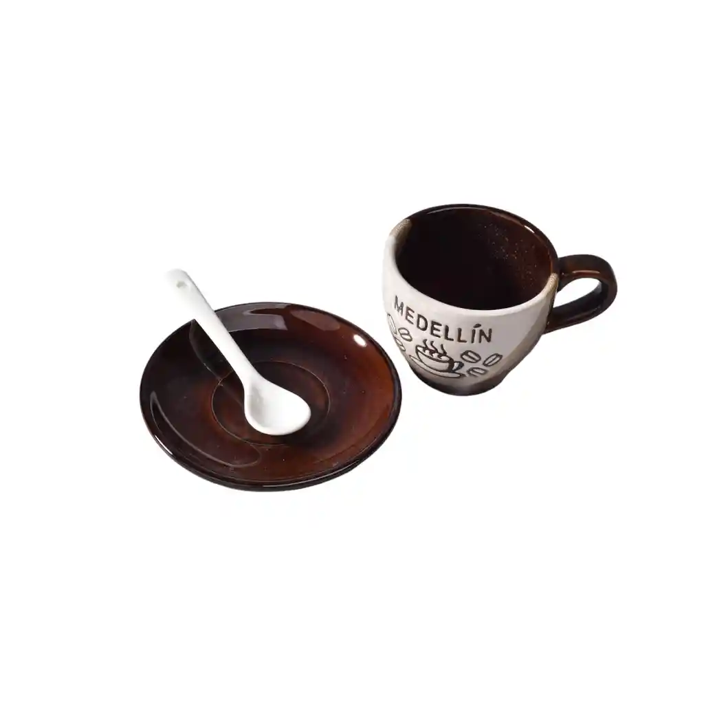 Mug Pocillo Con Cuchara Y Plato Ceramica