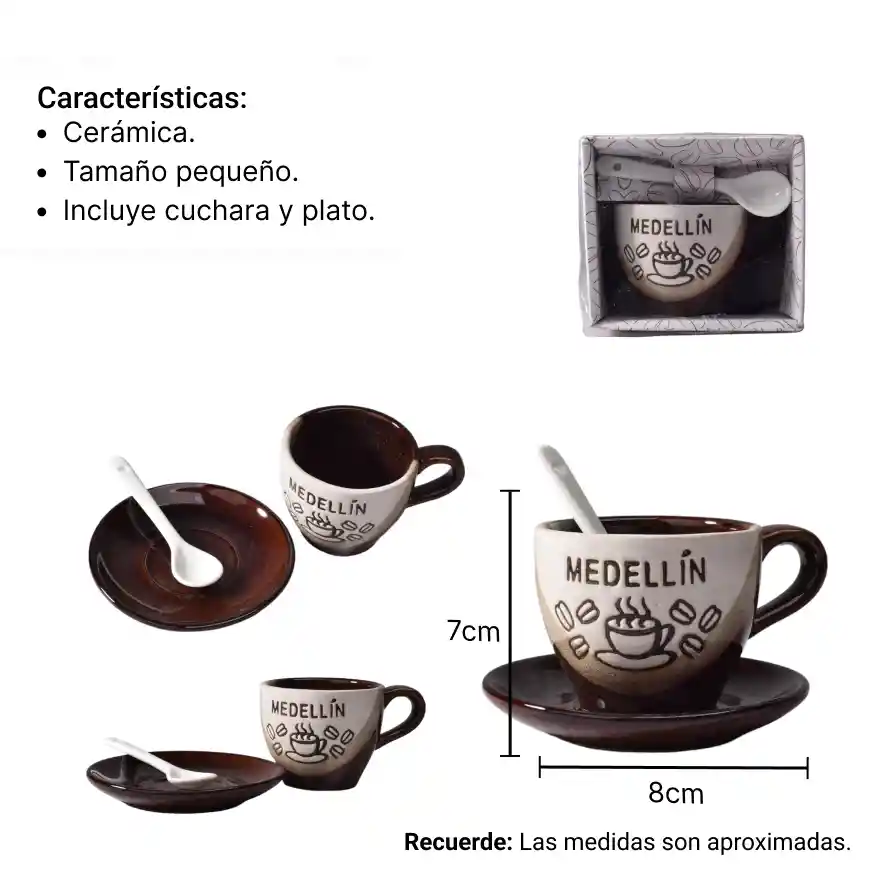 Mug Pocillo Con Cuchara Y Plato Ceramica