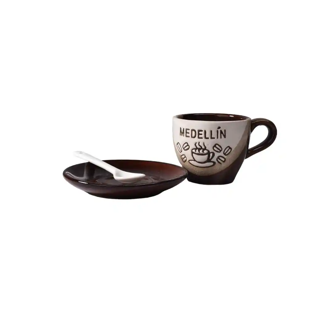 Mug Pocillo Con Cuchara Y Plato Ceramica