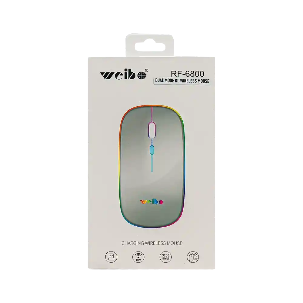 Mouse Inalámbrico Recargable Weibo Rf-6800 Con Led Rgb