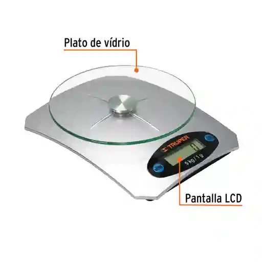 Bascula Digital Gramera De Vidrio Capacidad 5kg Truper