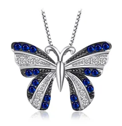 Collar Mujer Dije Mariposa Cristal Azul En Plata 925
