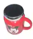 Mug Taza Pocillo Vaso Ceramica Rojo Tapa Vidrio Reflejo Motivo Mickey Disney