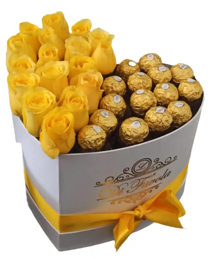 Ferrero Rcoher Corazon Mediano Con Rosas Flores Amarillas