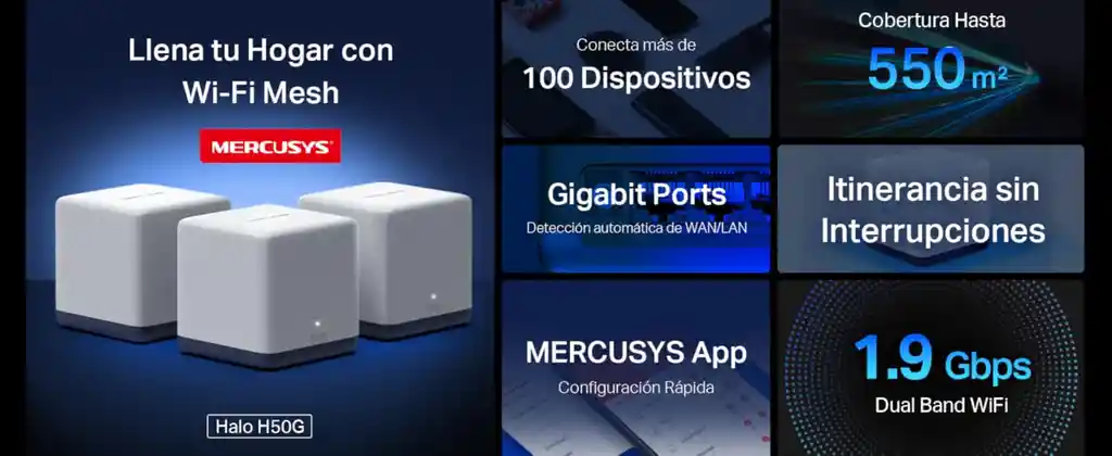 Router Mercusys Halo H50g Wifi-mesh (malla)dual Band 2.4 Ghz – 5ghz 3 Nodos