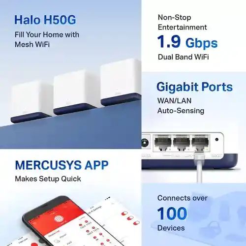 Router Mercusys Halo H50g Wifi-mesh (malla)dual Band 2.4 Ghz – 5ghz 3 Nodos