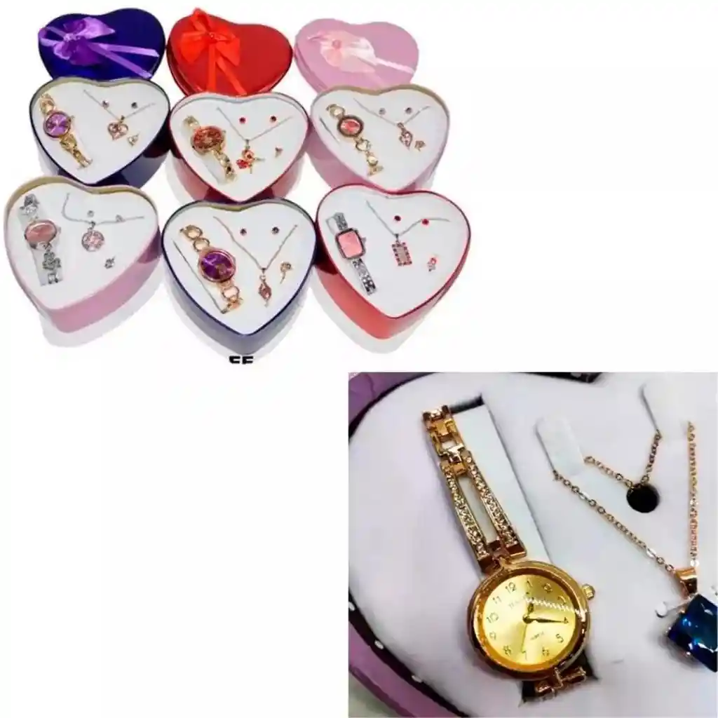 Joyero Regalo Corazón Cadena Reloj Cadena Aretes Mujer