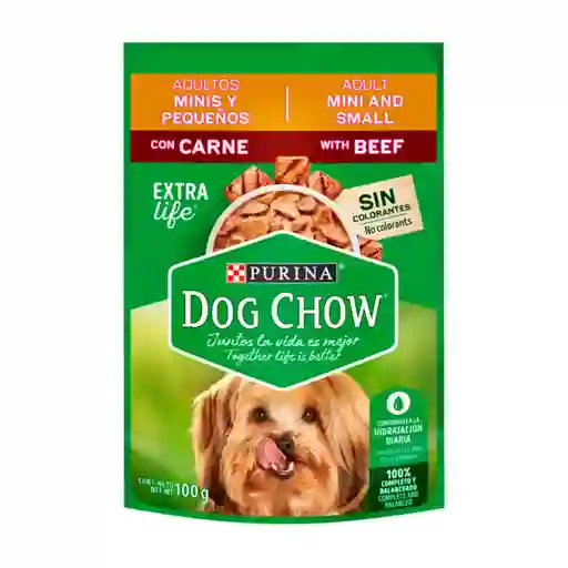 Sobre Alimento Humedo Dog Chow Purina Para Perro Adulto Tamaños Mini Y Pequeños De Carne 100 Gr