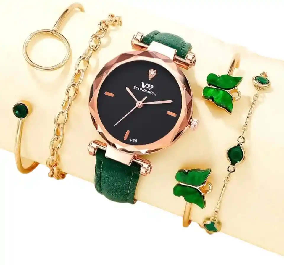 Kit Reloj Mariposa Para Mujer Reloj Dama Con Pulseras Verde