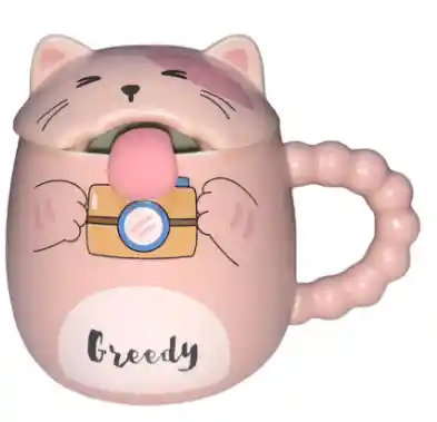 Mug Taza Pocillo Vaso Ceramica Rosa Motivo Gato Lengua