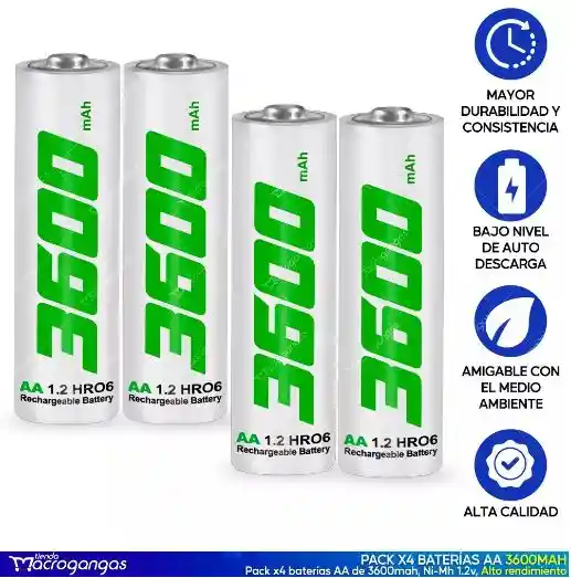 Pilas Baterías Recargables Aa 3600mah Blister X4 Unidades