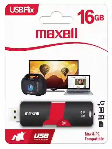 Memoria Usb Maxell Flix 2.0 De 16 Gb Color Negro Con Rojo