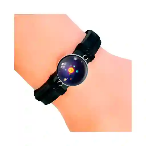 Pulsera Cuero Cristal Sistema Solar Cosmos Unisex + Estuche