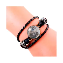 Pulsera Cuero Cristal Luna Fase Lunar Unisex + Estuche