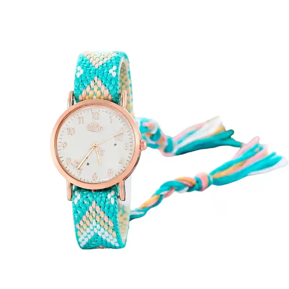 Reloj Dorado Tejido Artesanal Mujer + Estuche