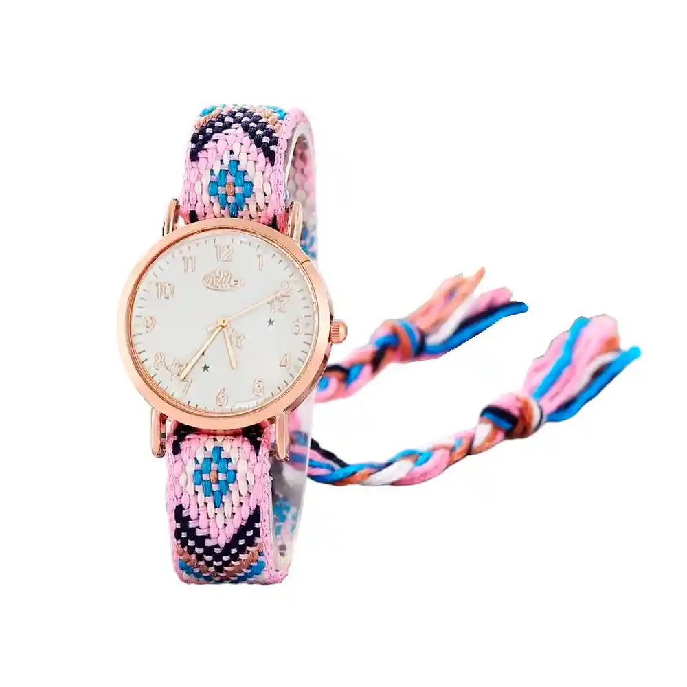 Reloj Dorado Tejido Artesanal Mujer + Estuche
