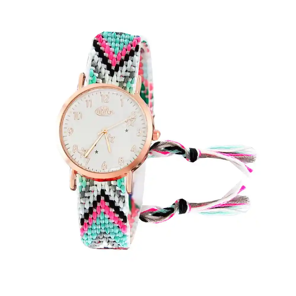 Reloj Dorado Tejido Artesanal Mujer + Estuche