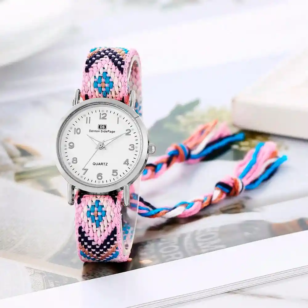 Reloj Tejido Artesanal Dama Mujer + Estuche