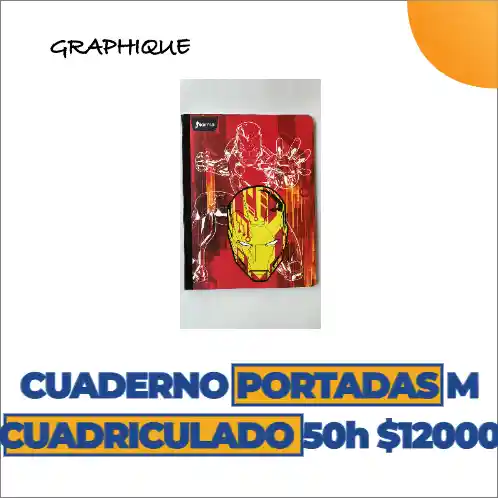 Cuaderno Cosido Cuadriculado De 50 Hjs Portadas Motivos Hombre