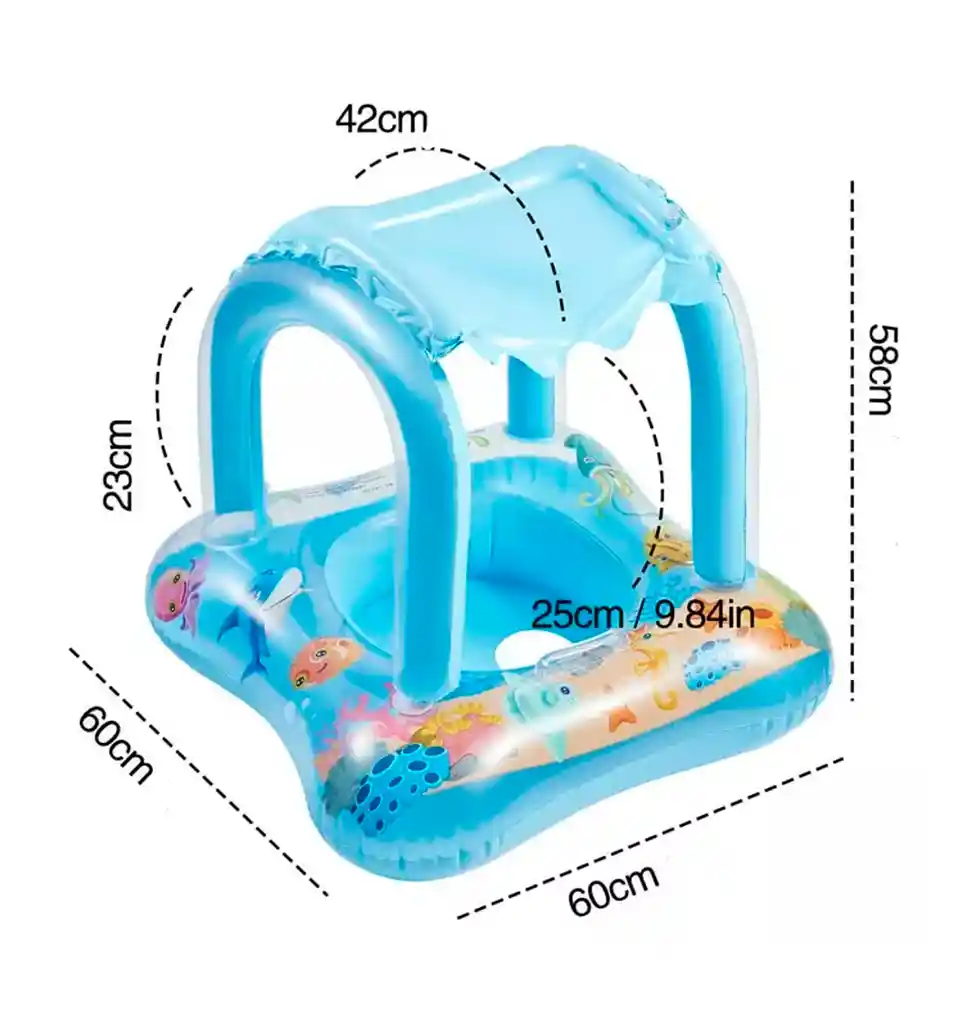 Bote Flotador Inflable Techo Para Bebé Piscina (manijas Azul)