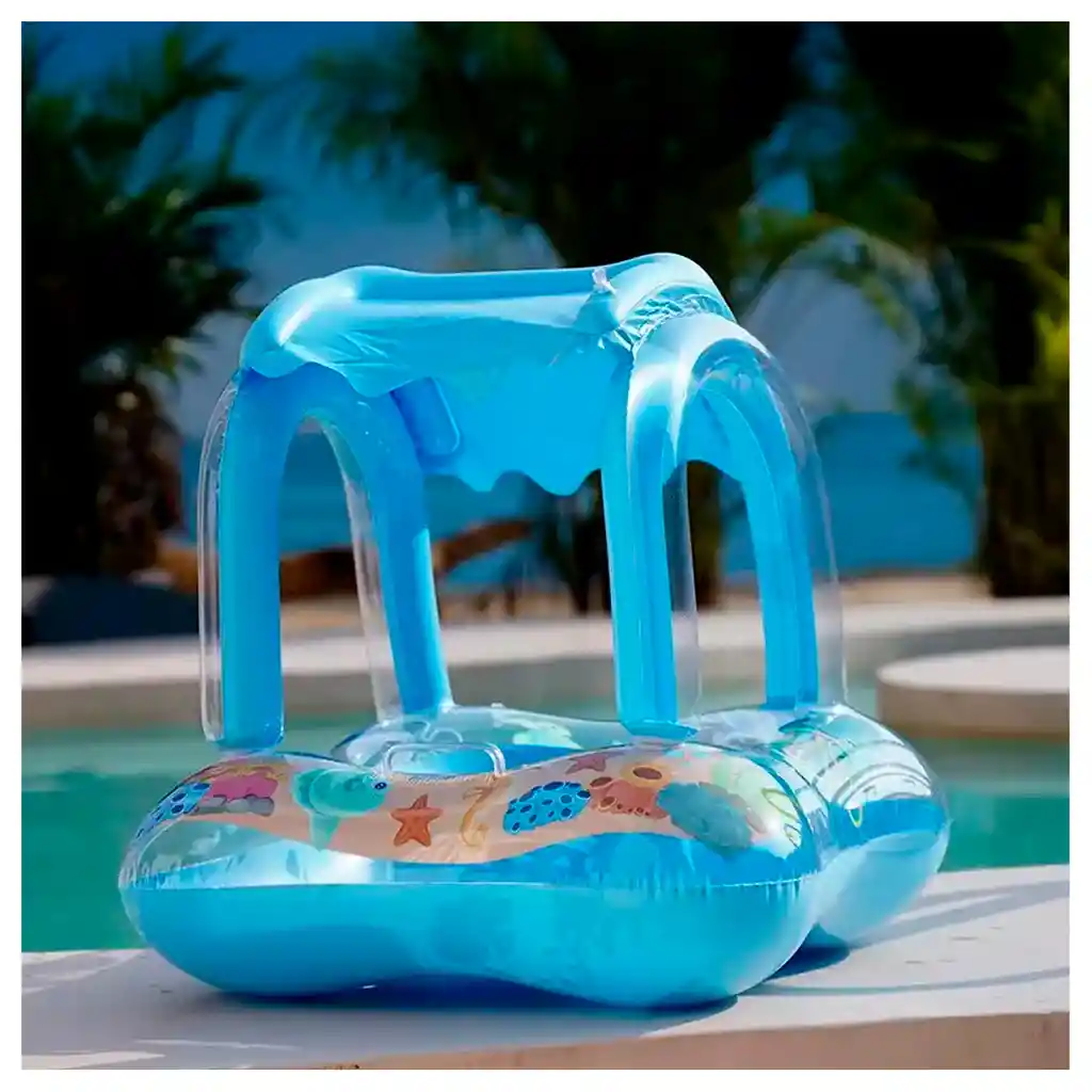 Bote Flotador Inflable Techo Para Bebé Piscina (manijas Azul)