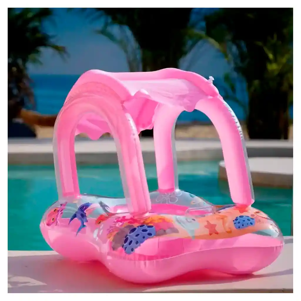 Bote Flotador Inflable Techo Para Bebé Piscina (manijas Rosado)