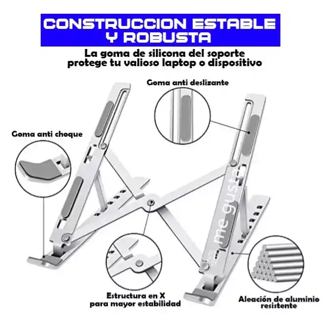 Soporte Base Aluminio Tablet Portátil 10-15.5" Reclinable 5 Niveles Ergonómica (negra)