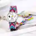 Reloj Snoopy Perro Plateado Tejido Artesanal + Estuche