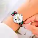 Reloj Snoopy Perro Plateado Tejido Artesanal + Estuche