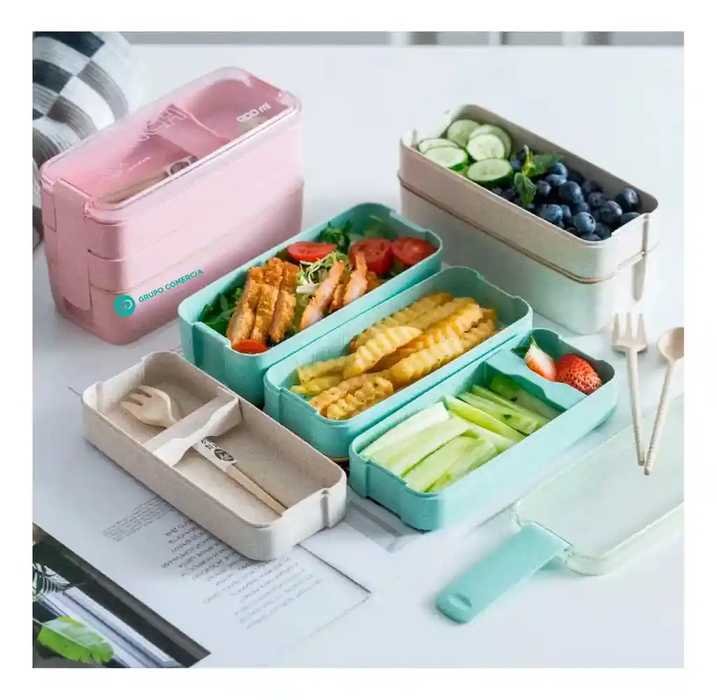 Tupper Lunch Box Slim Porta Comida 3 Pisos Cubiertos 900ml