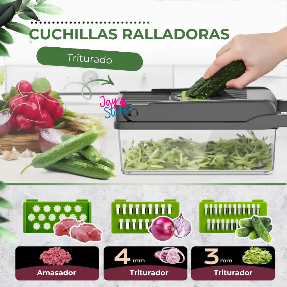 Cortador Picador Rallador Mandolina Verduras Ayudante 14 En 1