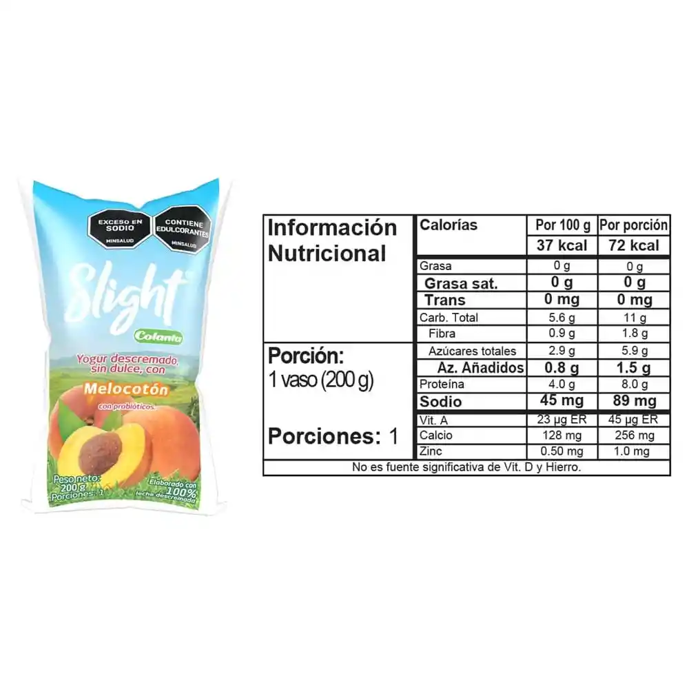 Yogur Slight Melocotón Bolsa X 200 G