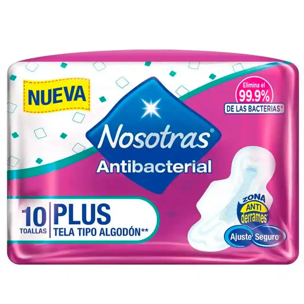 Nosotras Antibacterial Plus Con Alas X 10und