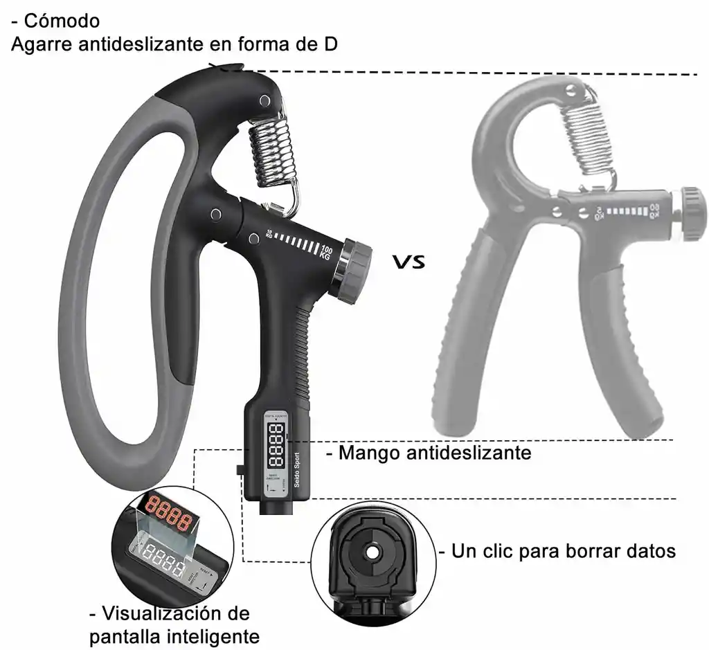 Tensor Hand Grip 10/100 Kg Contador Ejercitador Mano Terapia