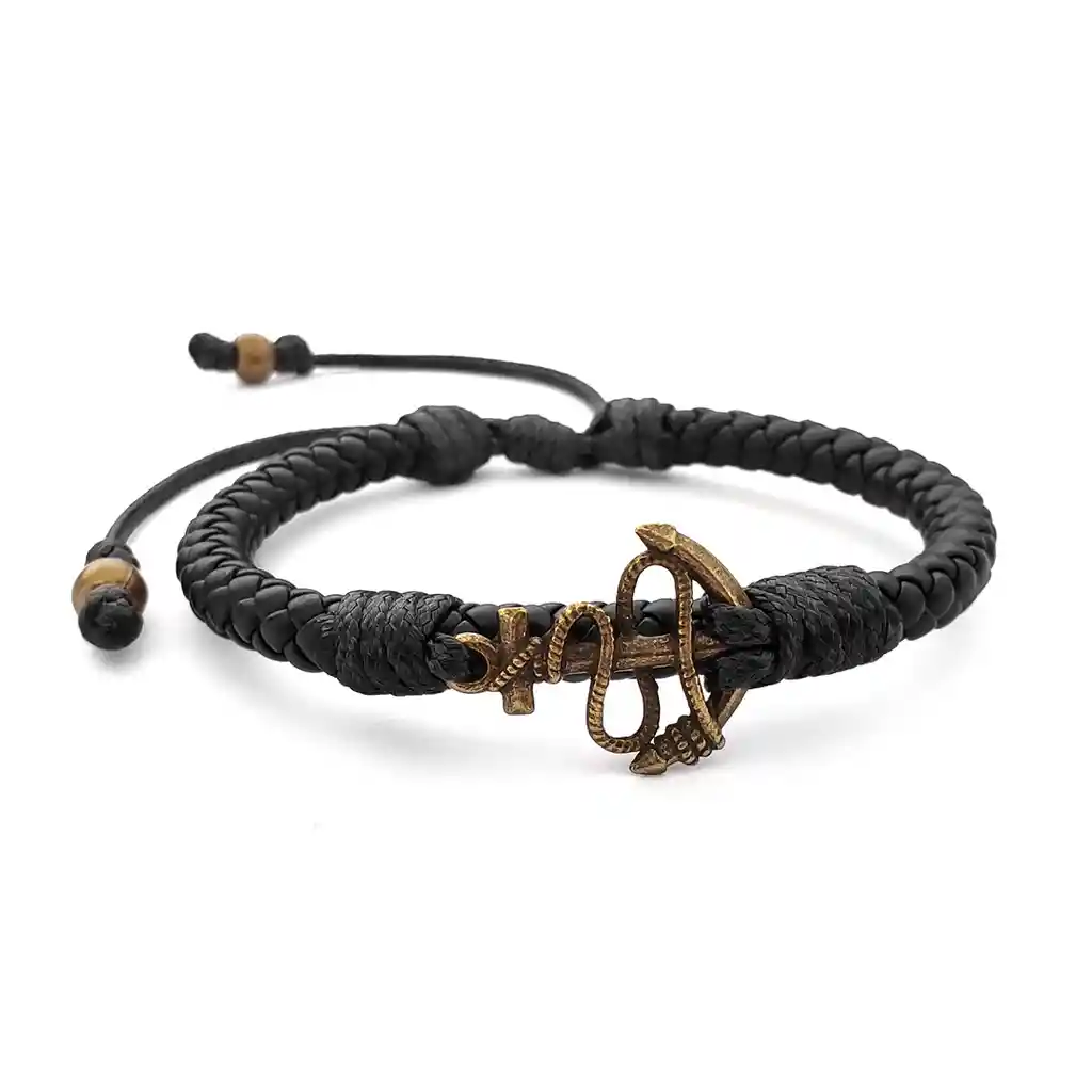 Pulsera Cuero Trenzado Ancla