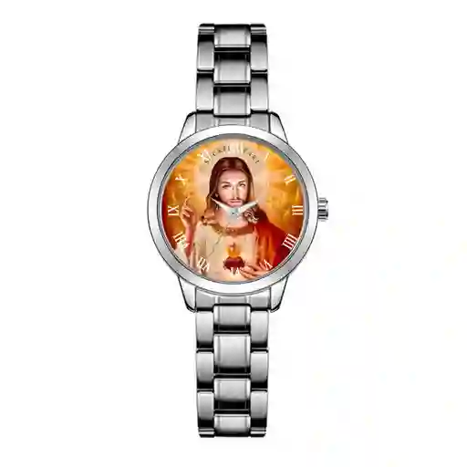 Reloj Jesus Sagrado Corazon Acero Dama + Estuche
