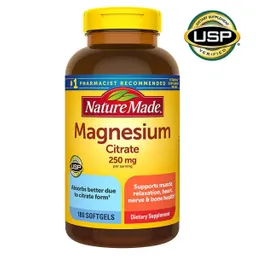 Nature Made Citrato De Magnesio 250 Mg Por Servicio Alta Absorción, Apoya La Relajación Muscular 180 Cápsulas Blandas