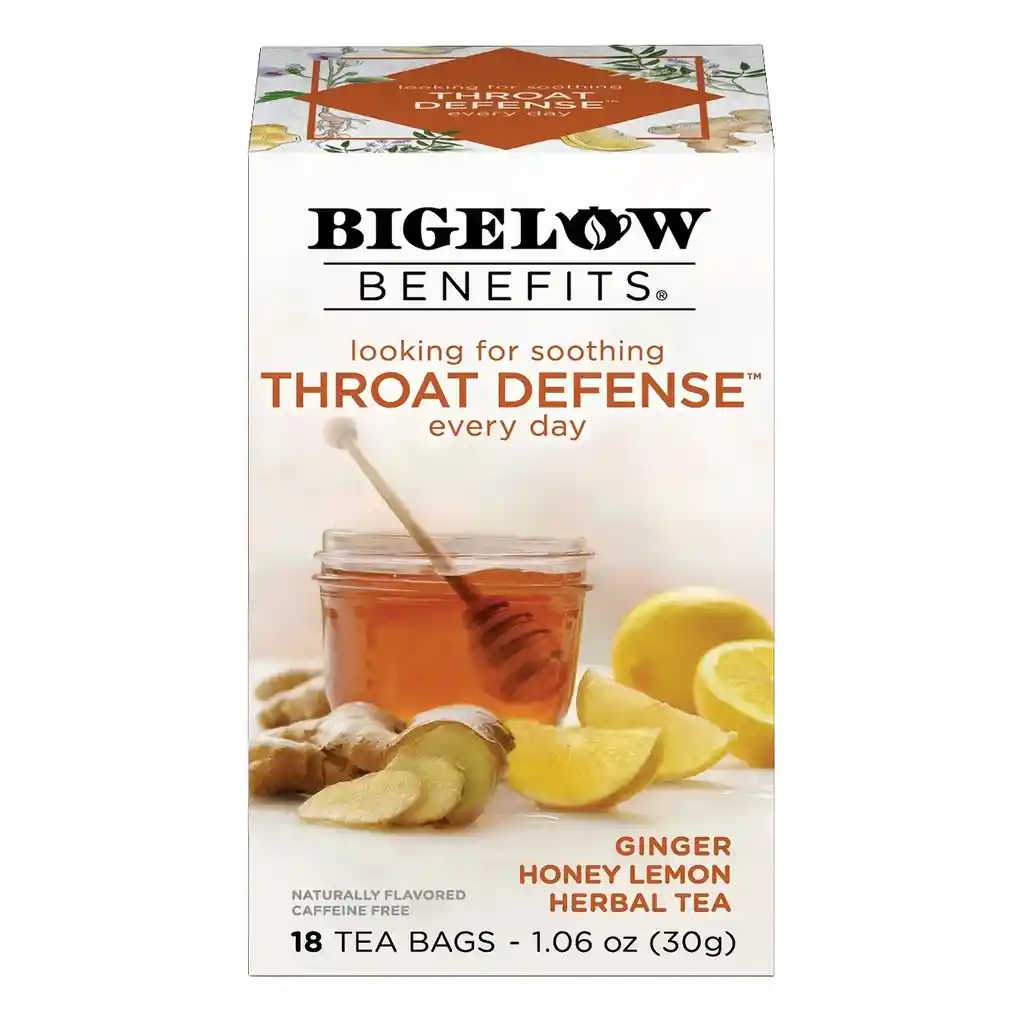 Bigelow Té Herbal Caffeine Free Throat Defense (ginger Honey Lemon Herbal) – Jengibre, Miel Y Limón 18 Bolsitas 1.06 Oz (30 G)