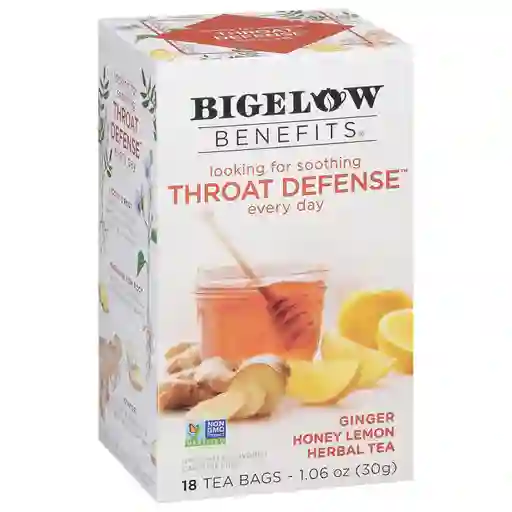 Bigelow Té Herbal Caffeine Free Throat Defense (ginger Honey Lemon Herbal) – Jengibre, Miel Y Limón 18 Bolsitas 1.06 Oz (30 G)