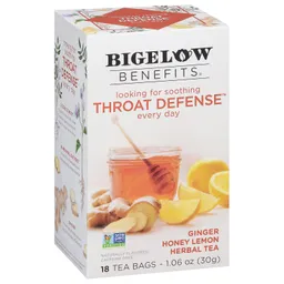 Bigelow Té Herbal Caffeine Free Throat Defense (ginger Honey Lemon Herbal) – Jengibre, Miel Y Limón 18 Bolsitas 1.06 Oz (30 G)