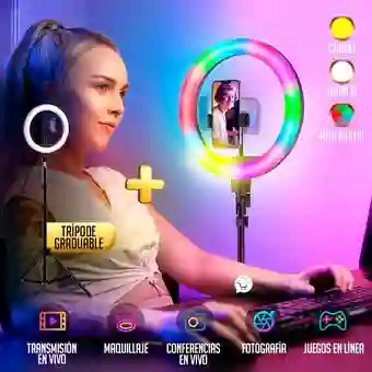 Aro Luz Rgb Led Mj26 Celular 26cm Selfie Tiktok / Tripode + Aro De Luz Rgb Para Celular