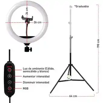 Aro Luz Rgb Led Mj26 Celular 26cm Selfie Tiktok / Tripode + Aro De Luz Rgb Para Celular