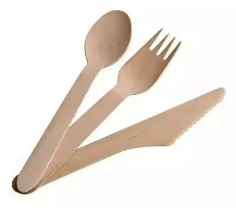 Cubiertos Desechables Madera Tenedor O Cuchara O Cuchillo X 100 Ud