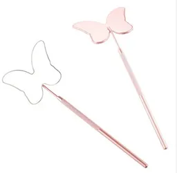 Espejo Metal Liso Mariposa Rosa Gold