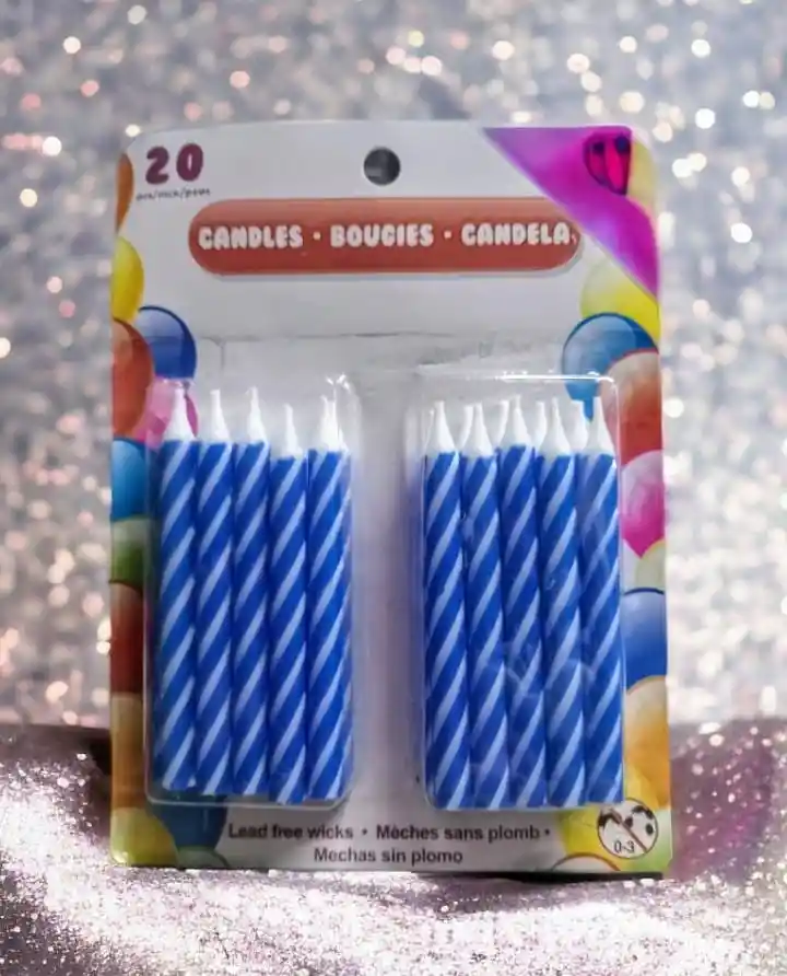 20 Velas Espiral Color Azul/blanco Ideal Para Pastel De Cumpleaños