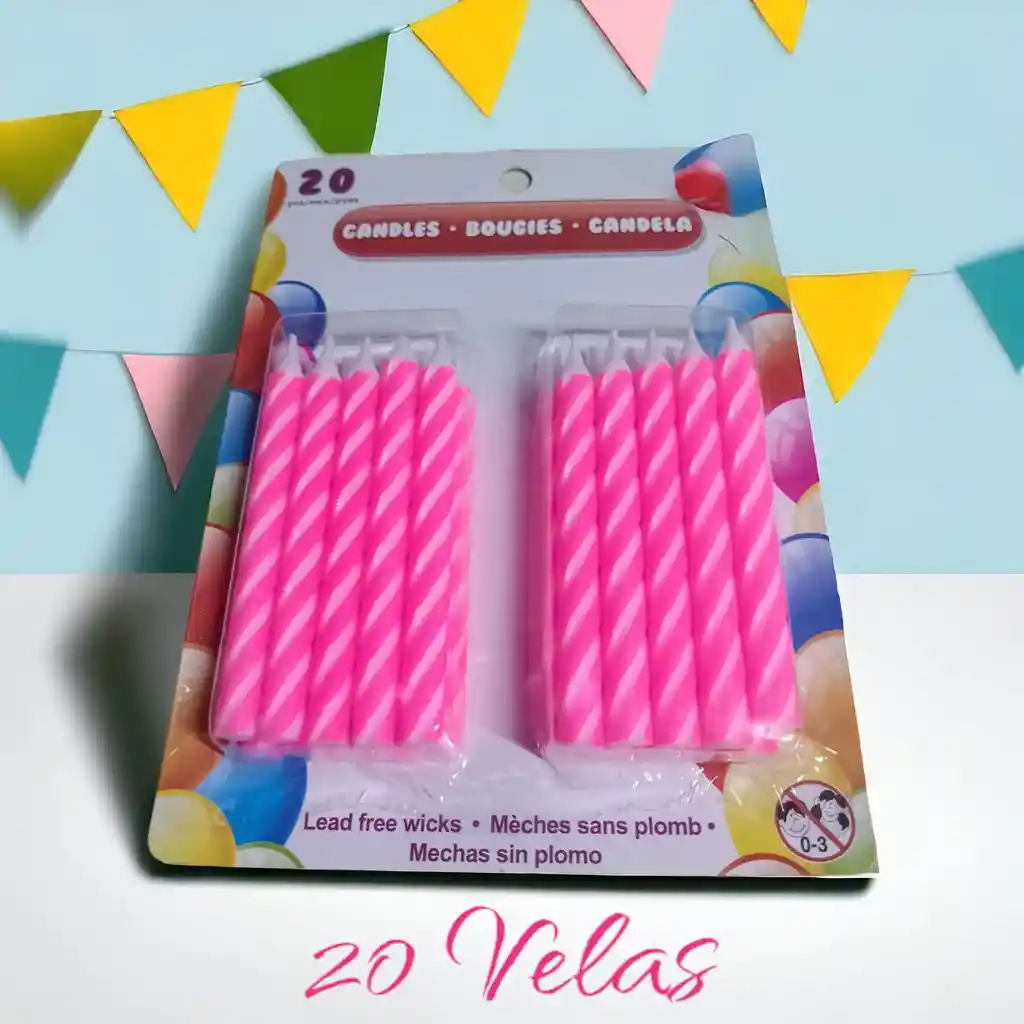20 Velas Espiral Color Rosado/blanco Ideal Para Pastel De Cumpleaños